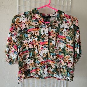 Forever 21 Multicolor Abstract Print Shirt Artsy Tropical M